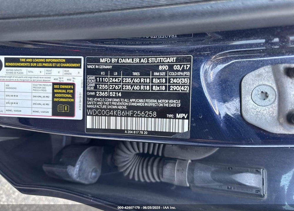 2017 MERCEDES-BENZ GLC CLASS VIN: WDC0G4KB6HF256258