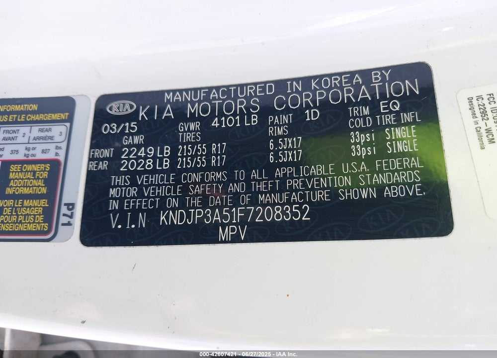 2015 KIA SOUL VIN: KNDJP3A51F7208352
