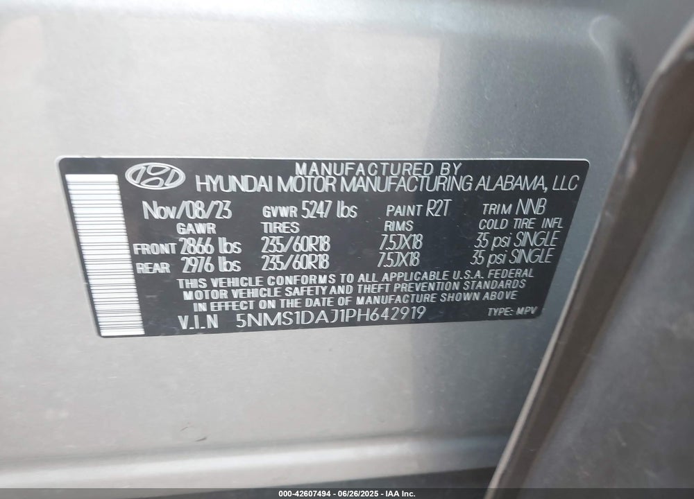 2023 HYUNDAI SANTA FE SE VIN: 5NMS1DAJ1PH642919