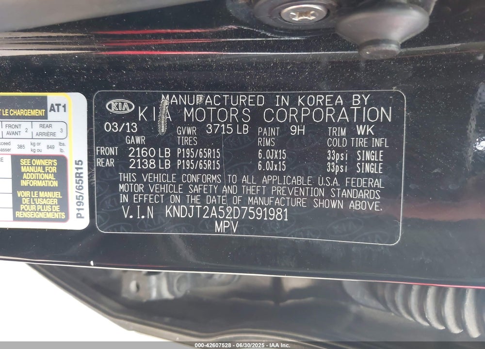 2013 KIA SOUL VIN: KNDJT2A52D7591981