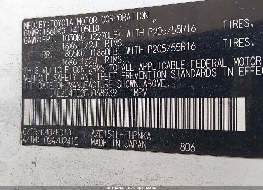 2015 SCION XB VIN: JTLZE4FE2FJ068939