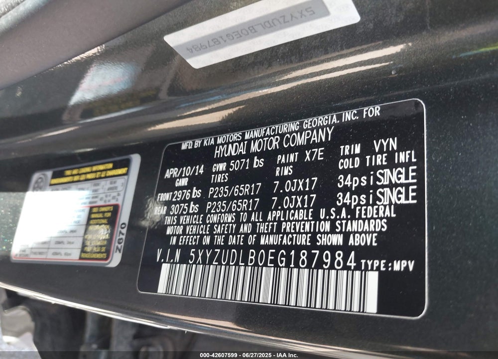 2014 HYUNDAI SANTA FE SPORT VIN: 5XYZUDLB0EG187984