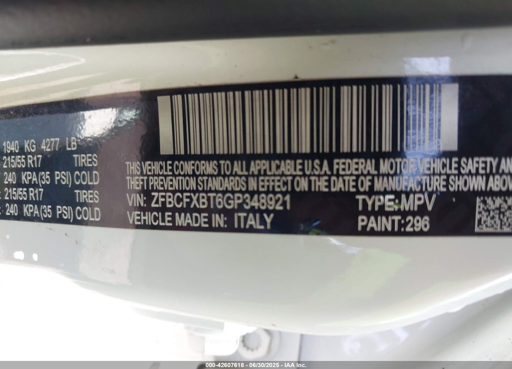 2016 FIAT 500X VIN: ZFBCFXBT6GP348921