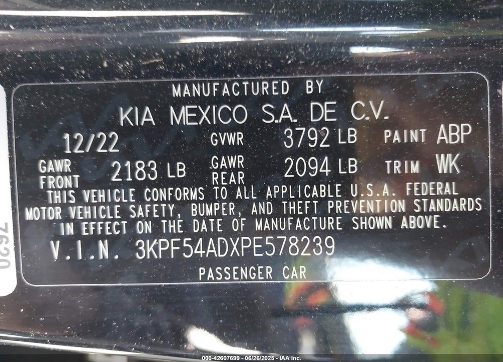 2023 KIA FORTE VIN: 3KPF54ADXPE578239