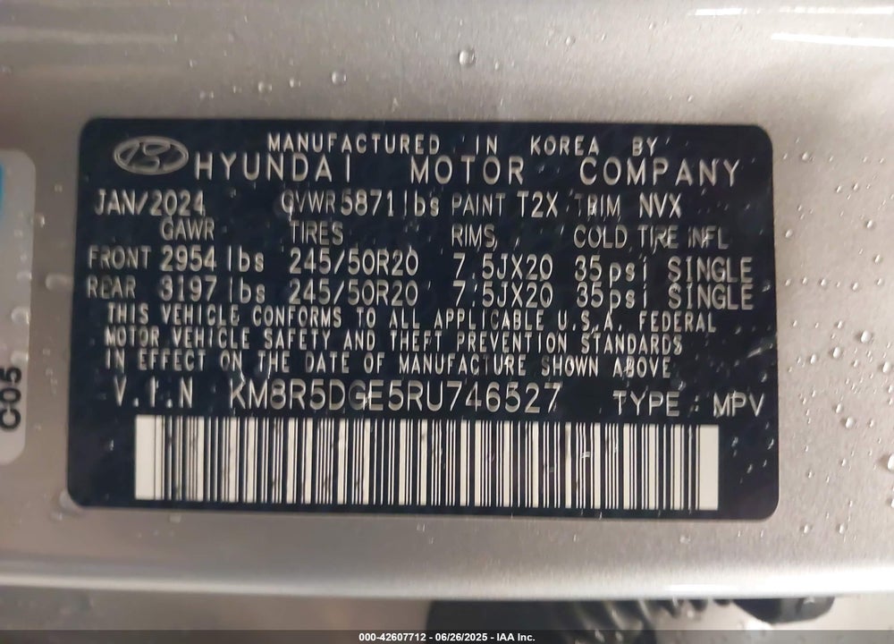2024 HYUNDAI PALISADE LIMITED VIN: KM8R5DGE5RU746527