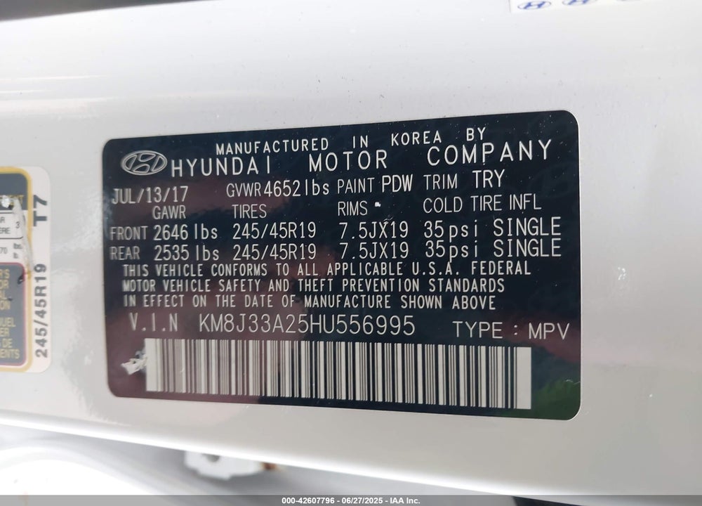 2017 HYUNDAI TUCSON NIGHT VIN: KM8J33A25HU556995