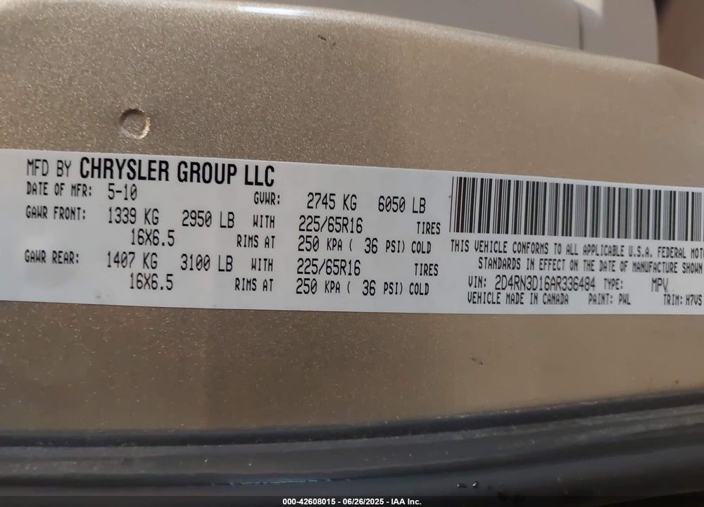 2010 DODGE GRAND CARAVAN HERO VIN: 2D4RN3D16AR336484