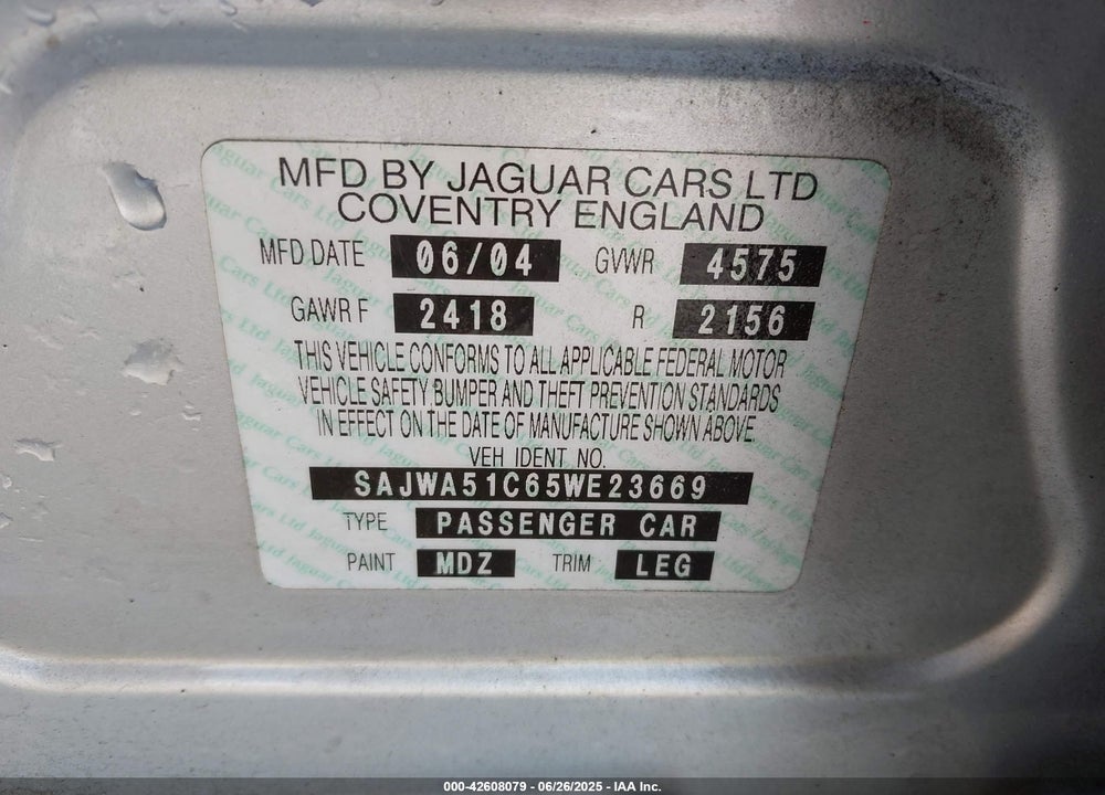 2005 JAGUAR X-TYPE 3.0 VIN: SAJWA51C65WE23669