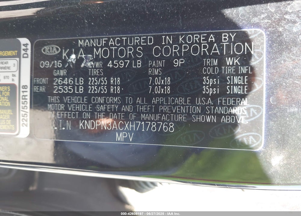 2017 KIA SPORTAGE VIN: KNDPN3ACXH7178768