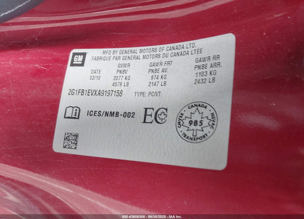2010 CHEVROLET CAMARO VIN: 2G1FB1EVXA9197158