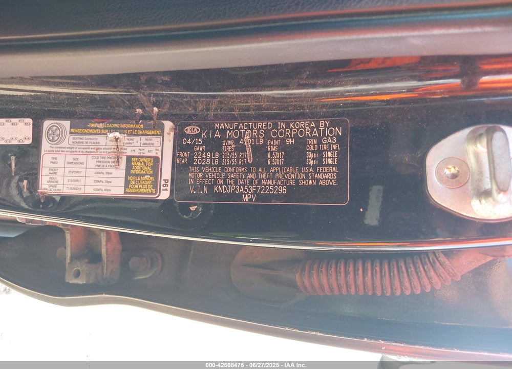 2015 KIA SOUL VIN: KNDJP3A53F7225296
