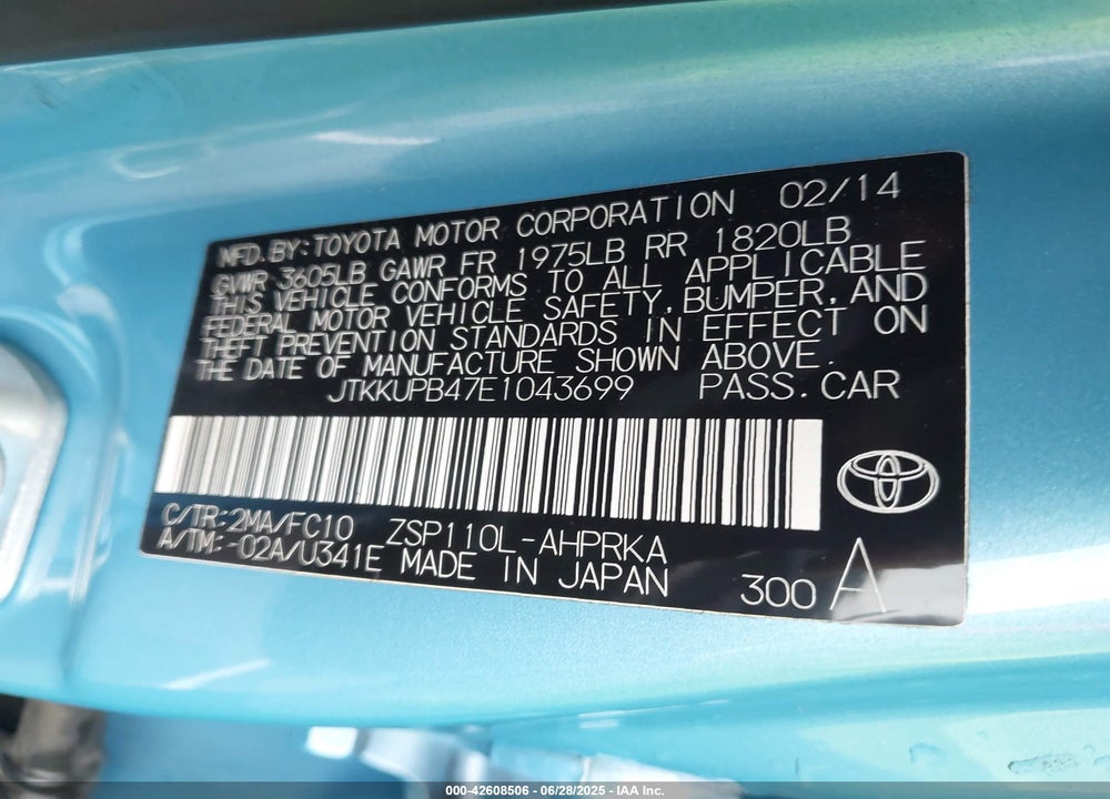 2014 SCION XD VIN: JTKKUPB47E1043699