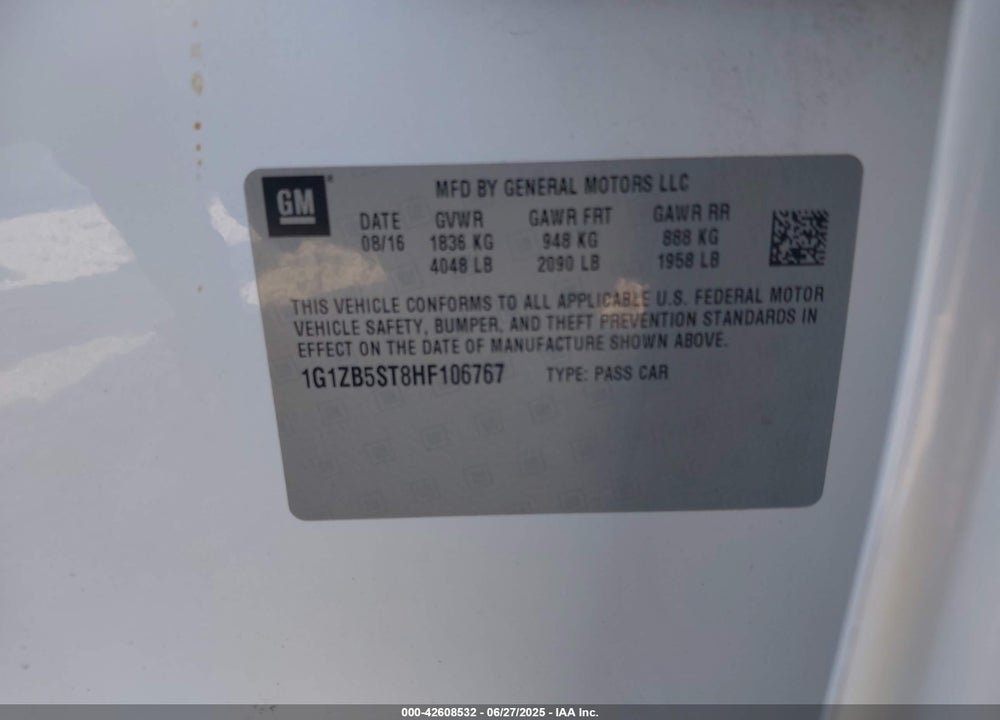 2017 CHEVROLET MALIBU VIN: 1G1ZB5ST8HF106767