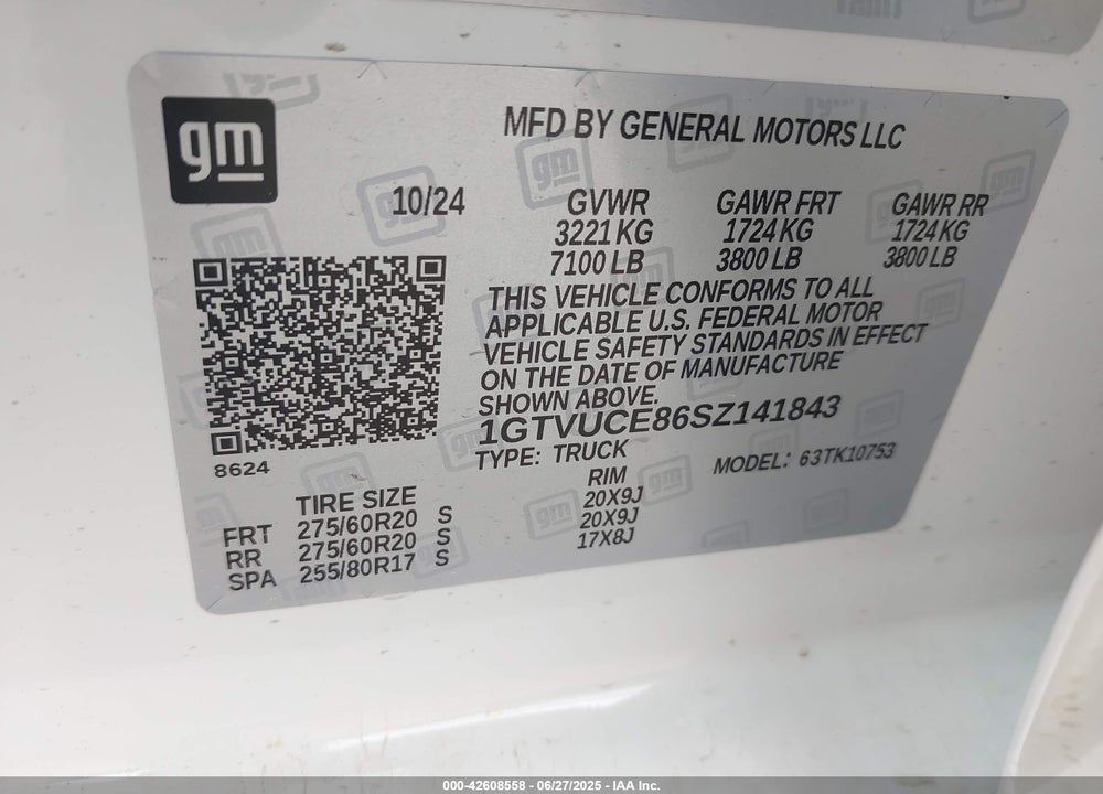 2025 GMC SIERRA 1500 4WD DOUBLE CAB STANDARD BOX ELEVATION WITH 3SB VIN: 1GTVUCE86SZ141843