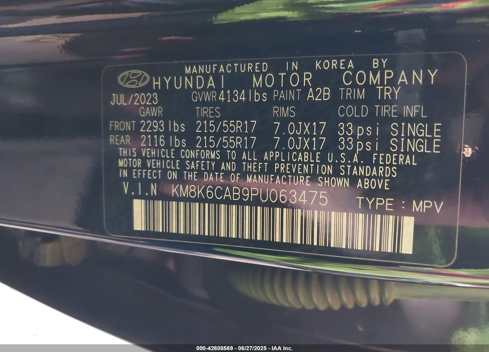 2023 HYUNDAI KONA VIN: KM8K6CAB9PU063475