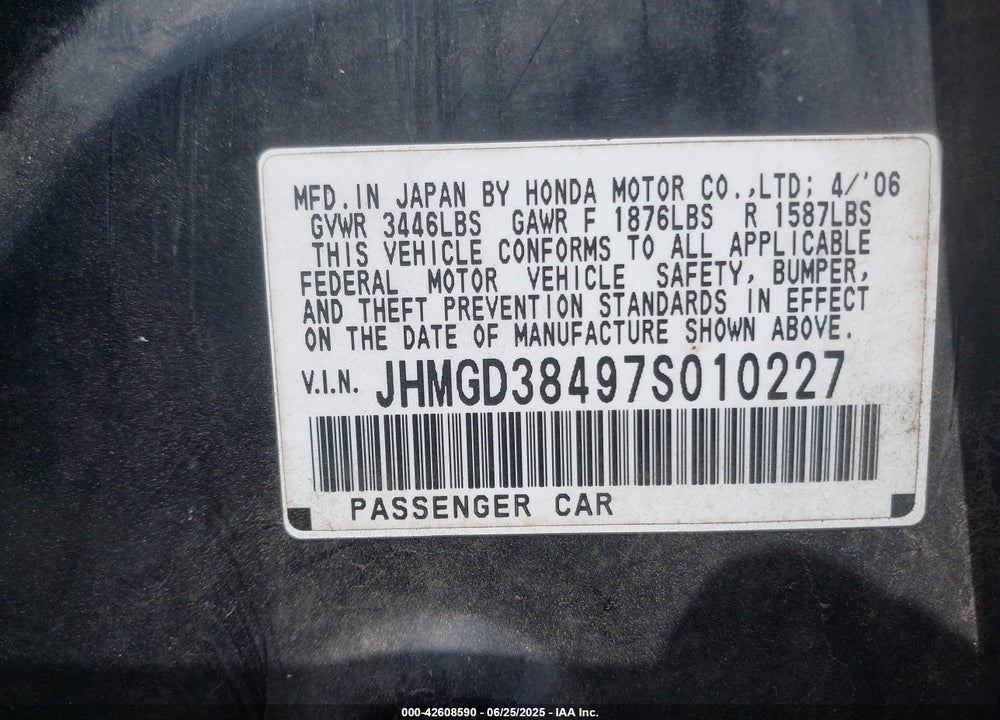 2007 HONDA FIT VIN: JHMGD38497S010227