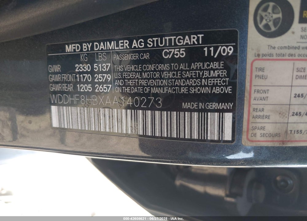 2010 MERCEDES-BENZ E 350 VIN: WDDHF8HBXAA140273