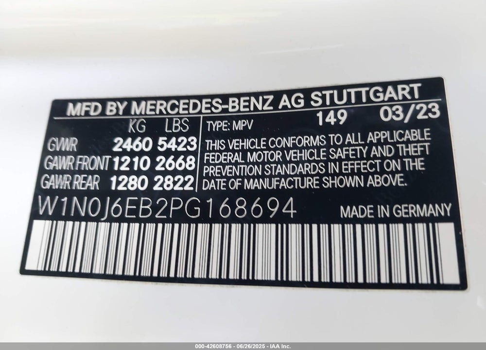 2023 MERCEDES-BENZ GLC CLASS VIN: W1N0J6EB2PG168694