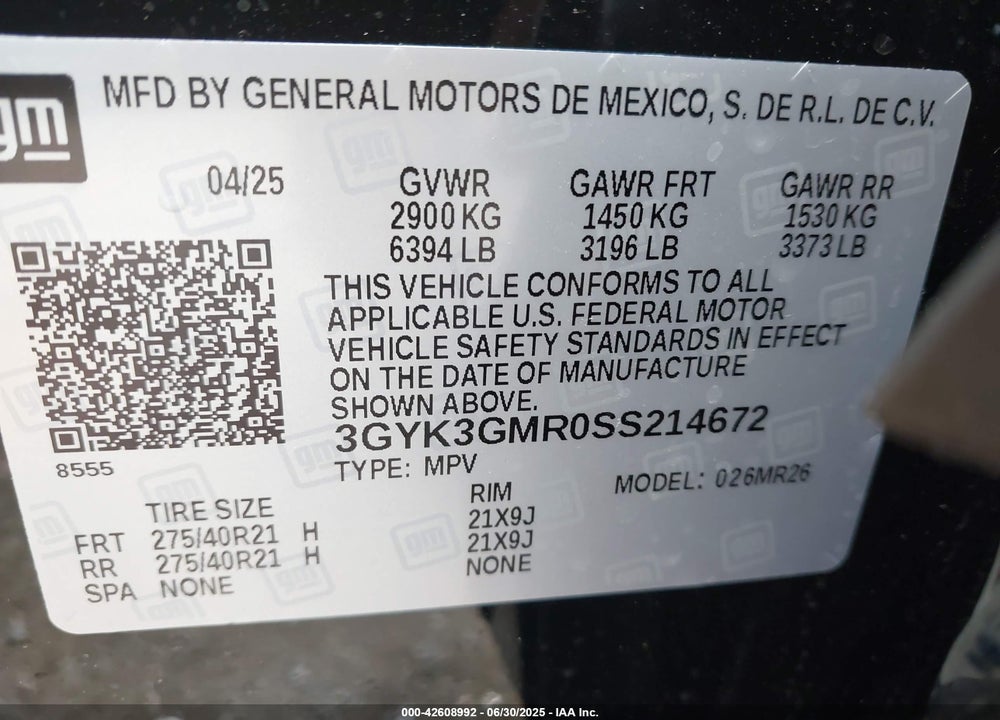 2025 CADILLAC OPTIQ VIN: 3GYK3GMR0SS214672