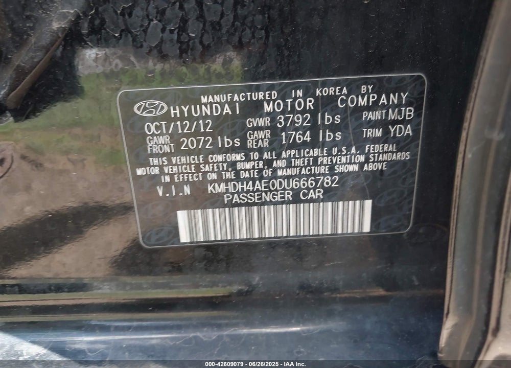 2013 HYUNDAI ELANTRA VIN: KMHDH4AE0DU666782