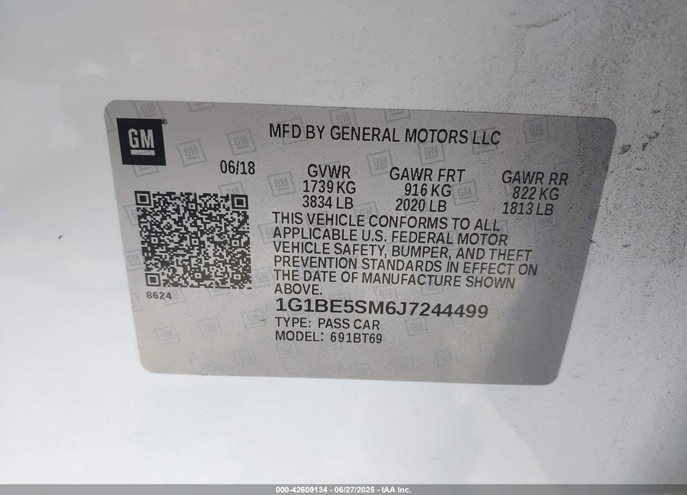 2018 CHEVROLET CRUZE VIN: 1G1BE5SM6J7244499