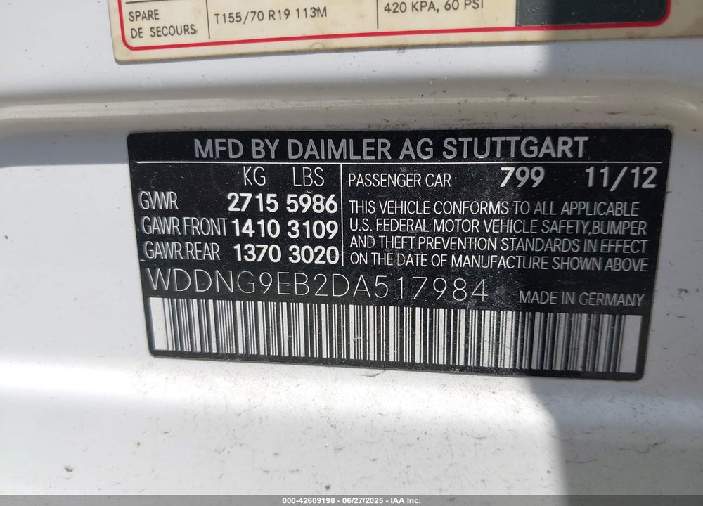 2013 MERCEDES-BENZ S 550 4MATIC VIN: WDDNG9EB2DA517984