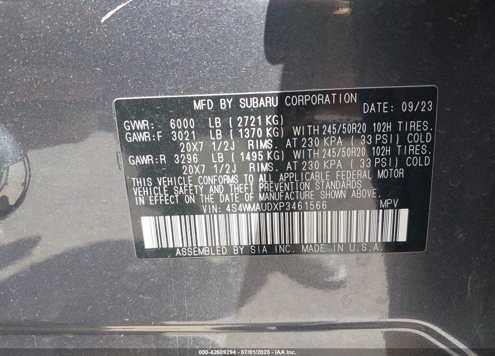 2023 SUBARU ASCENT VIN: 4S4WMAUDXP3461566