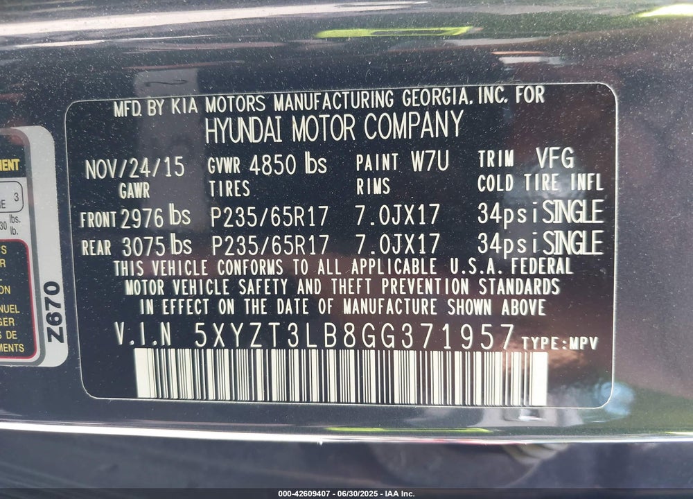 2016 HYUNDAI SANTA FE SPORT VIN: 5XYZT3LB8GG371957