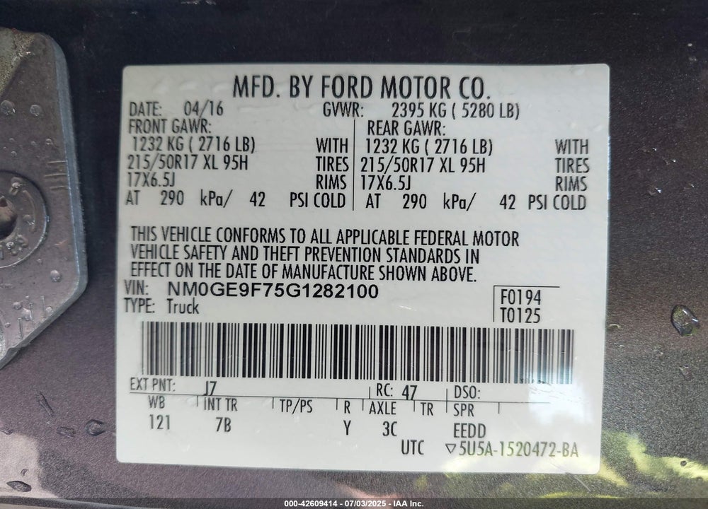 2016 FORD TRANSIT CONNECT XLT VIN: NM0GE9F75G1282100