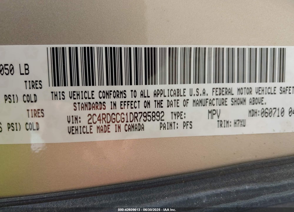 2013 DODGE GRAND CARAVAN SXT VIN: 2C4RDGCG1DR795892