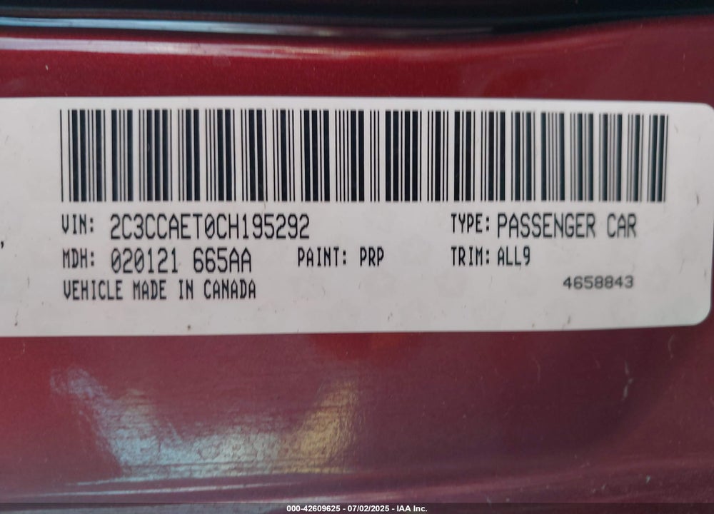 2012 CHRYSLER 300 VIN: 2C3CCAET0CH195292