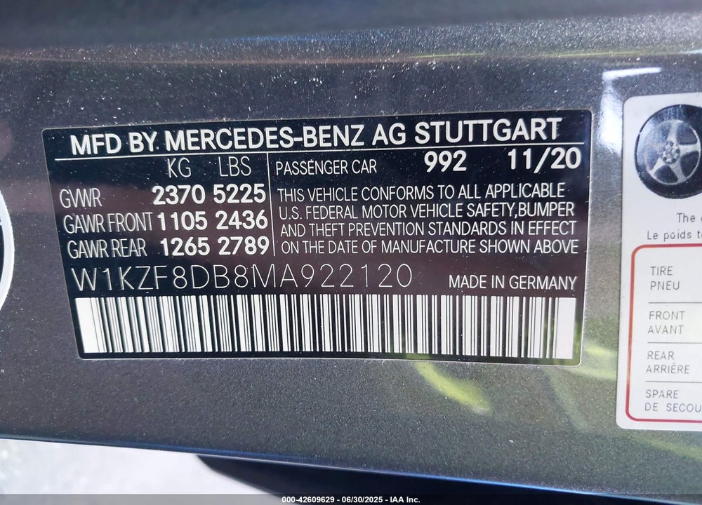2021 MERCEDES-BENZ E-CLASS VIN: W1KZF8DB8MA922120