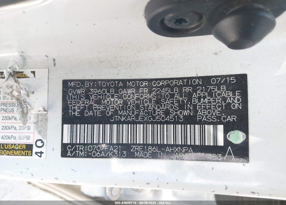 2016 SCION IM VIN: JTNKARJEXGJ504513