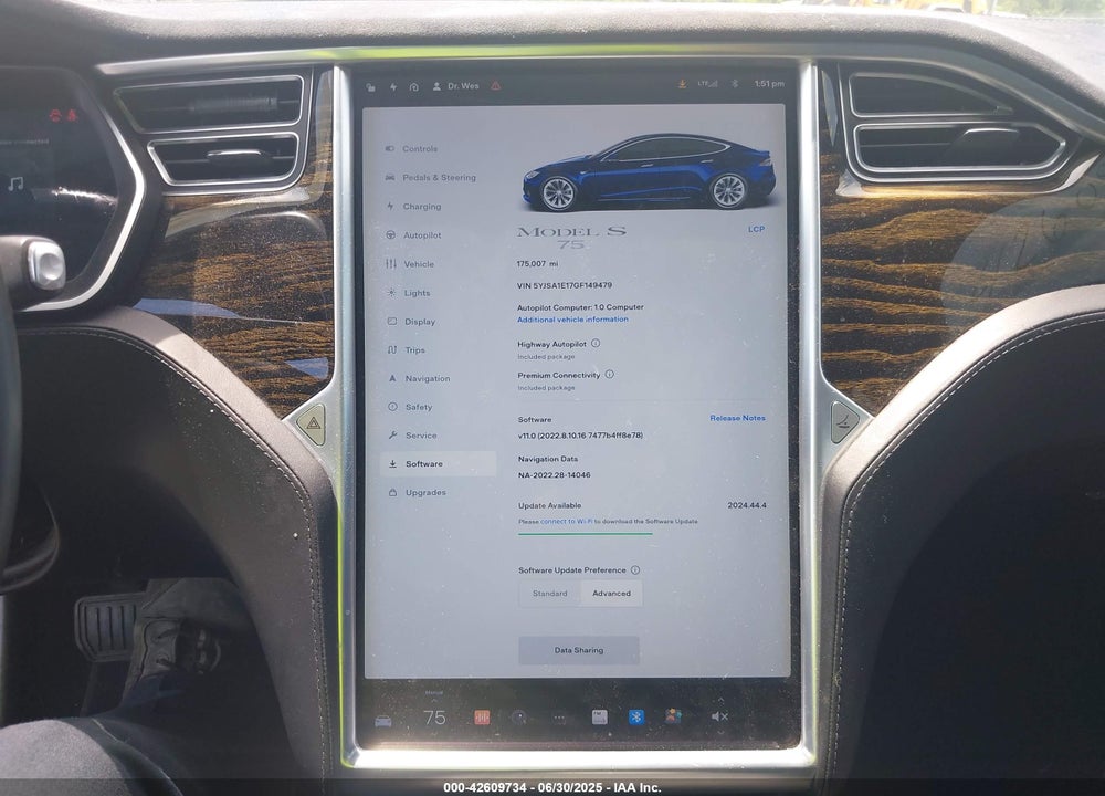 2016 TESLA MODEL S 60/70/75/85 VIN: 5YJSA1E17GF149479