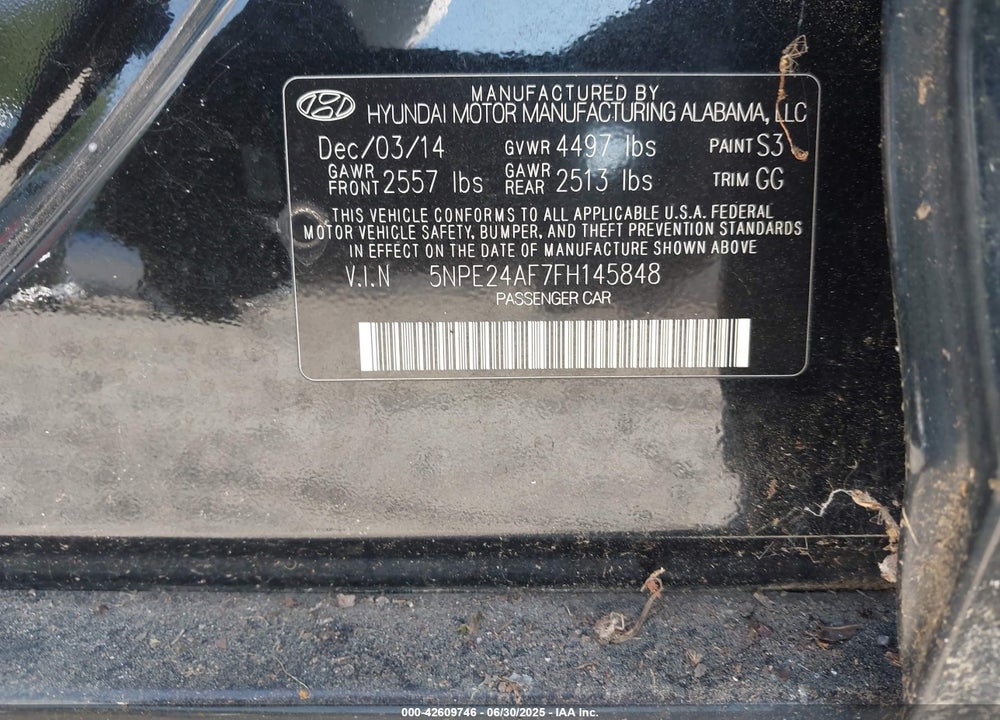 2015 HYUNDAI SONATA VIN: 5NPE24AF7FH145848