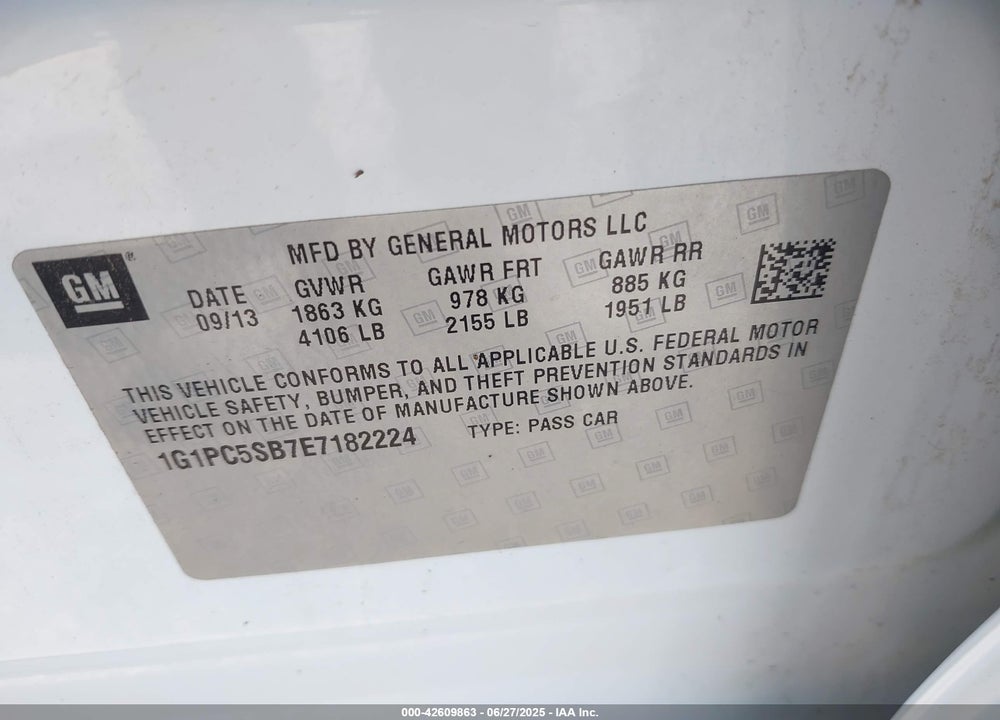 2014 CHEVROLET CRUZE VIN: 1G1PC5SB7E7182224