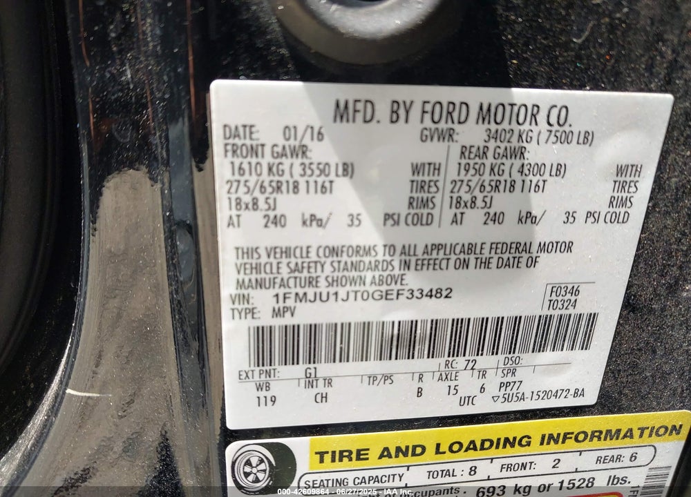 2016 FORD EXPEDITION VIN: 1FMJU1JT0GEF33482