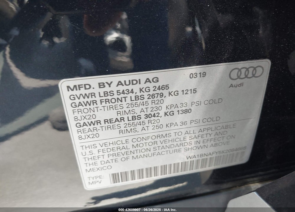 2019 AUDI Q5 VIN: WA1BNAFY5K2084668