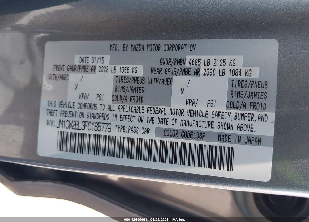 2015 MAZDA MAZDA5 VIN: JM1CW2BL3F0185779