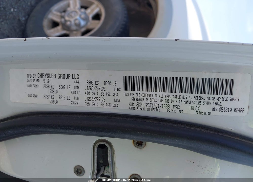 2010 DODGE RAM 2500 VIN: 3D7TT2CT1AG171638
