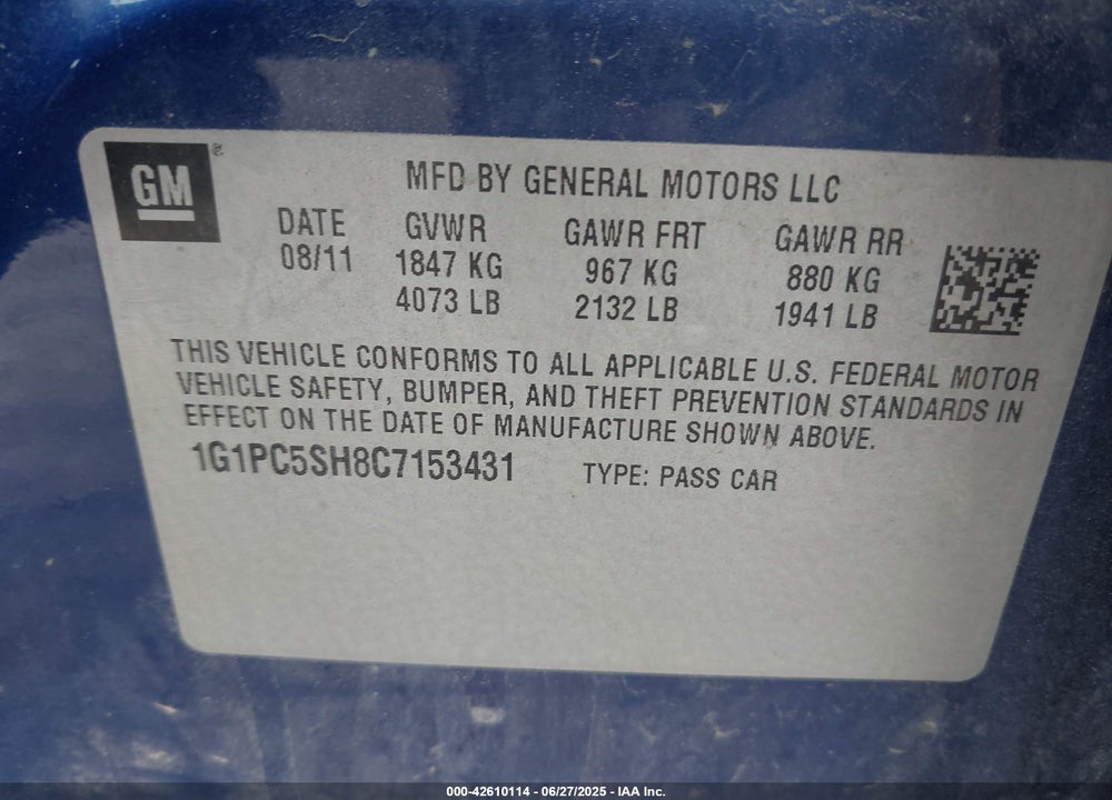 2012 CHEVROLET CRUZE LS VIN: 1G1PC5SH8C7153431