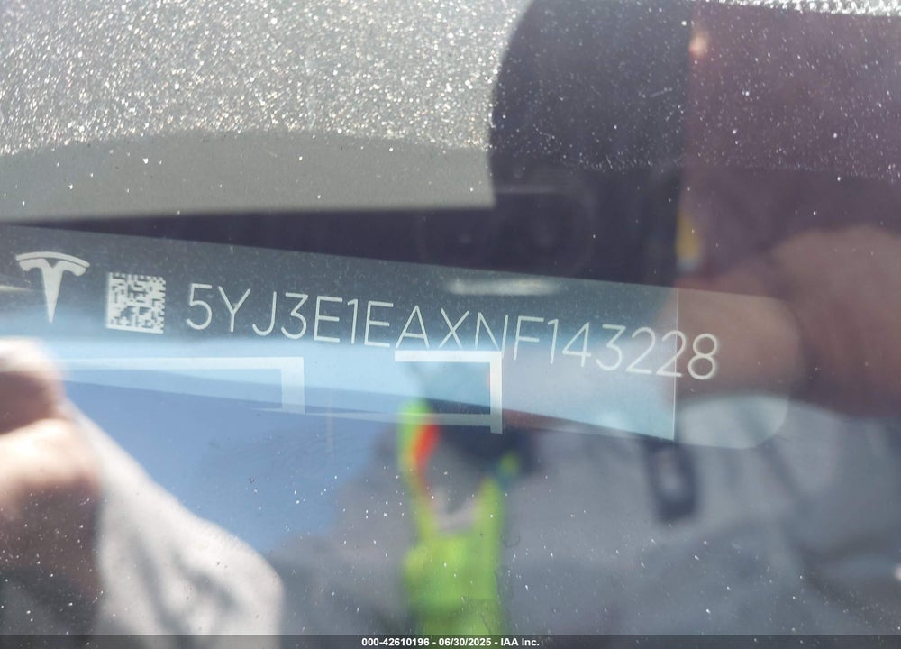 2022 TESLA MODEL 3 VIN: 5YJ3E1EAXNF143228