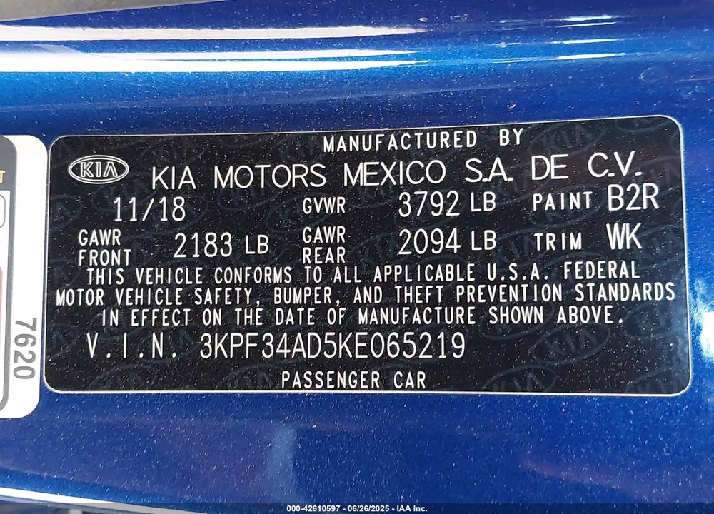 2019 KIA FORTE VIN: 3KPF34AD5KE065219