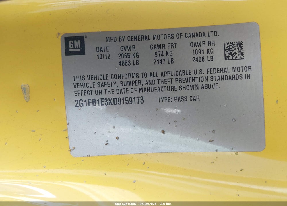 2013 CHEVROLET CAMARO VIN: 2G1FB1E3XD9159173