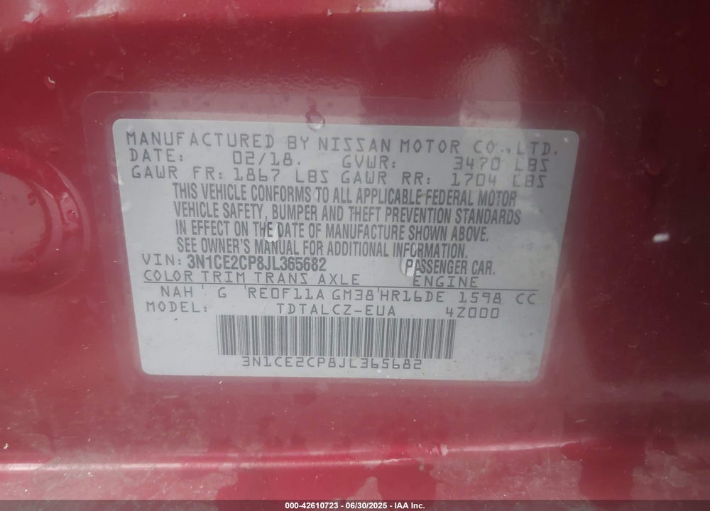 2018 NISSAN VERSA NOTE S VIN: 3N1CE2CP8JL365682