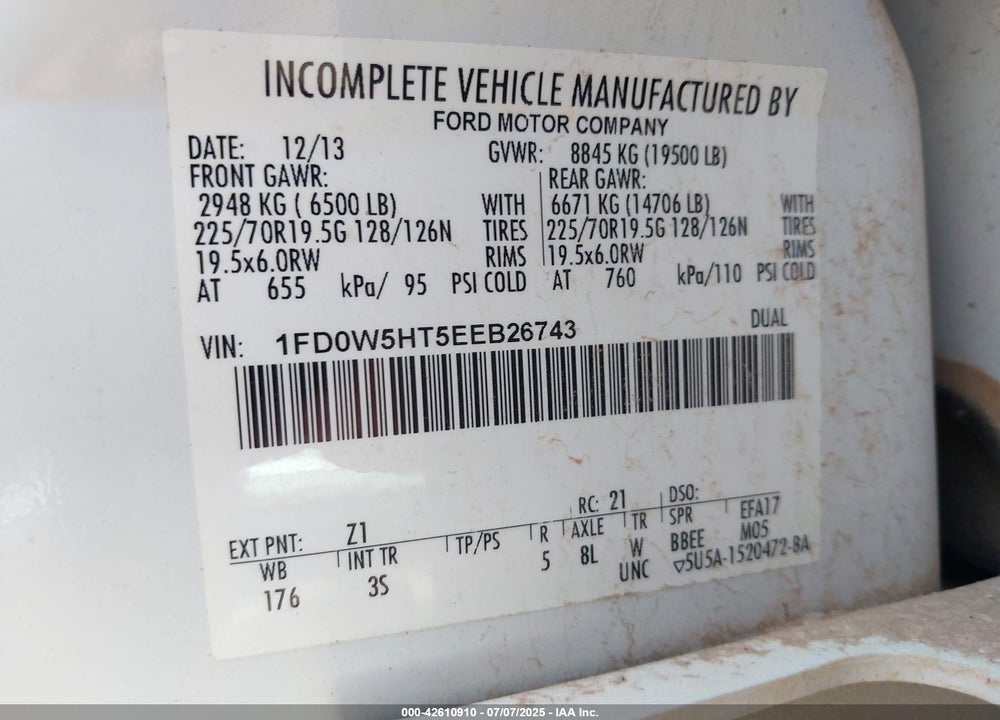 2014 FORD F-550 CHASSIS XLT VIN: 1FD0W5HT5EEB26743