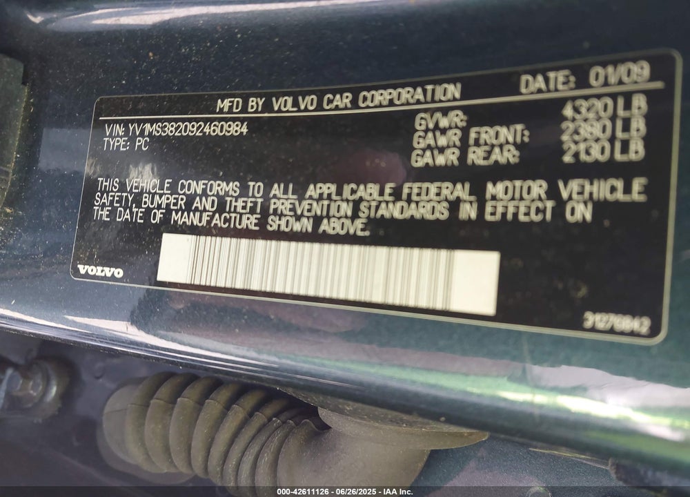 2009 VOLVO S40 VIN: YV1MS382092460984