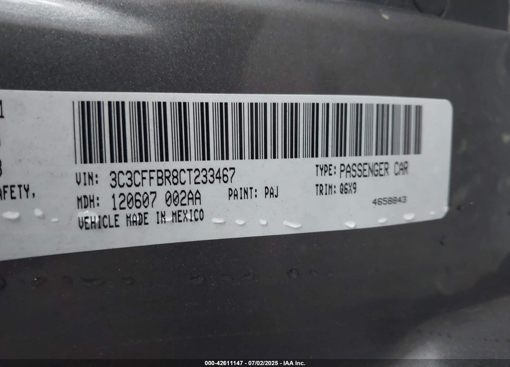 2012 FIAT 500 VIN: 3C3CFFBR8CT233467