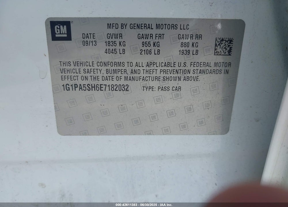 2014 CHEVROLET CRUZE VIN: 1G1PA5SH6E7182032