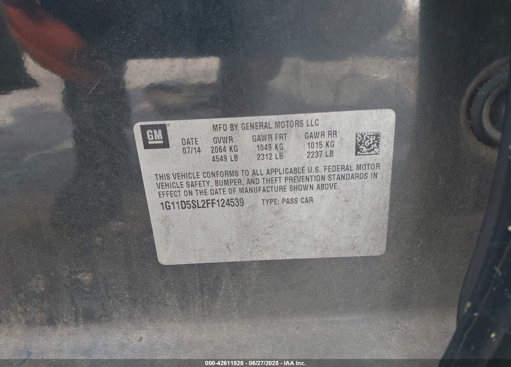 2015 CHEVROLET MALIBU VIN: 1G11D5SL2FF124539